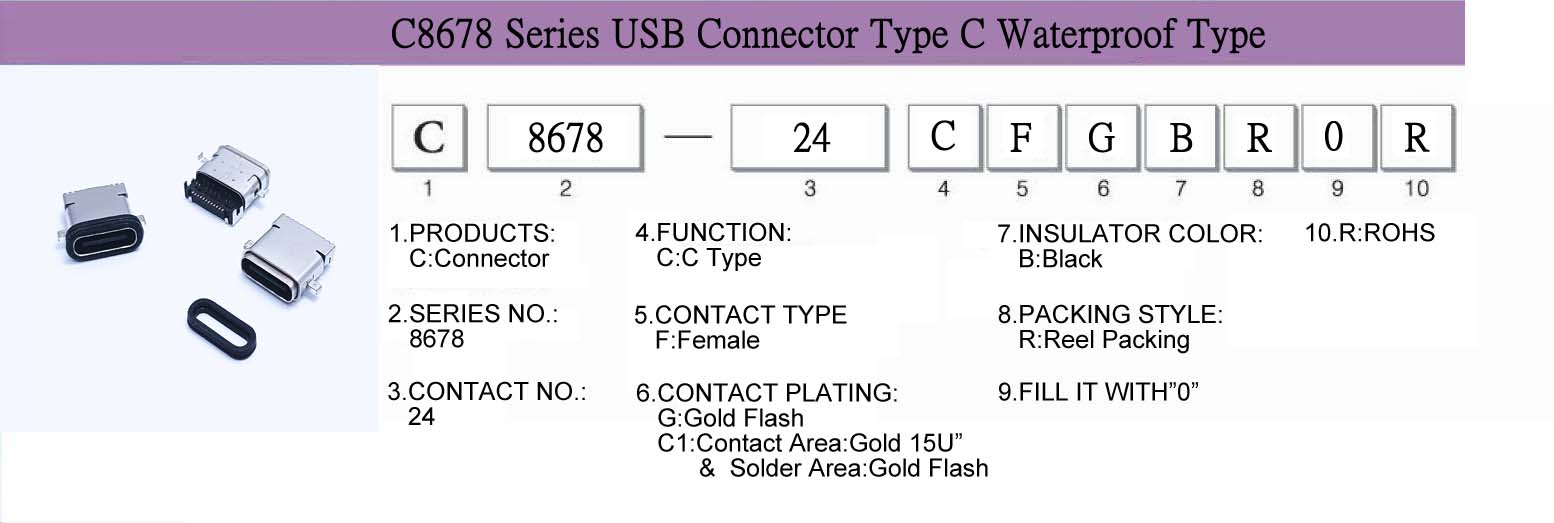 Connector, CableAssembly, WireHarness,USB, C8678