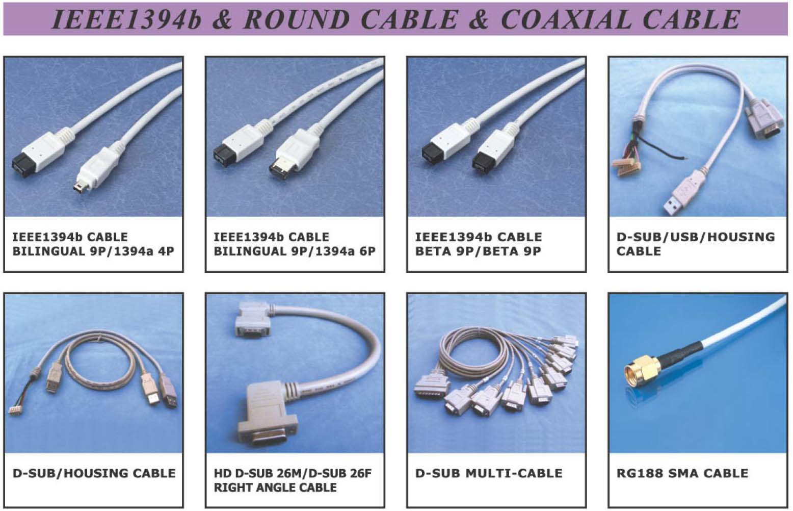 Connector, CableAssembly, WireHarness, PowerBank, WebCam,IEEE1394b Cable